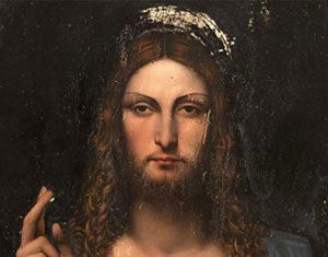 Dettaglio del "Salvator Mundi" attribuito a Leonardo da Vinci, in mostra a Napoli